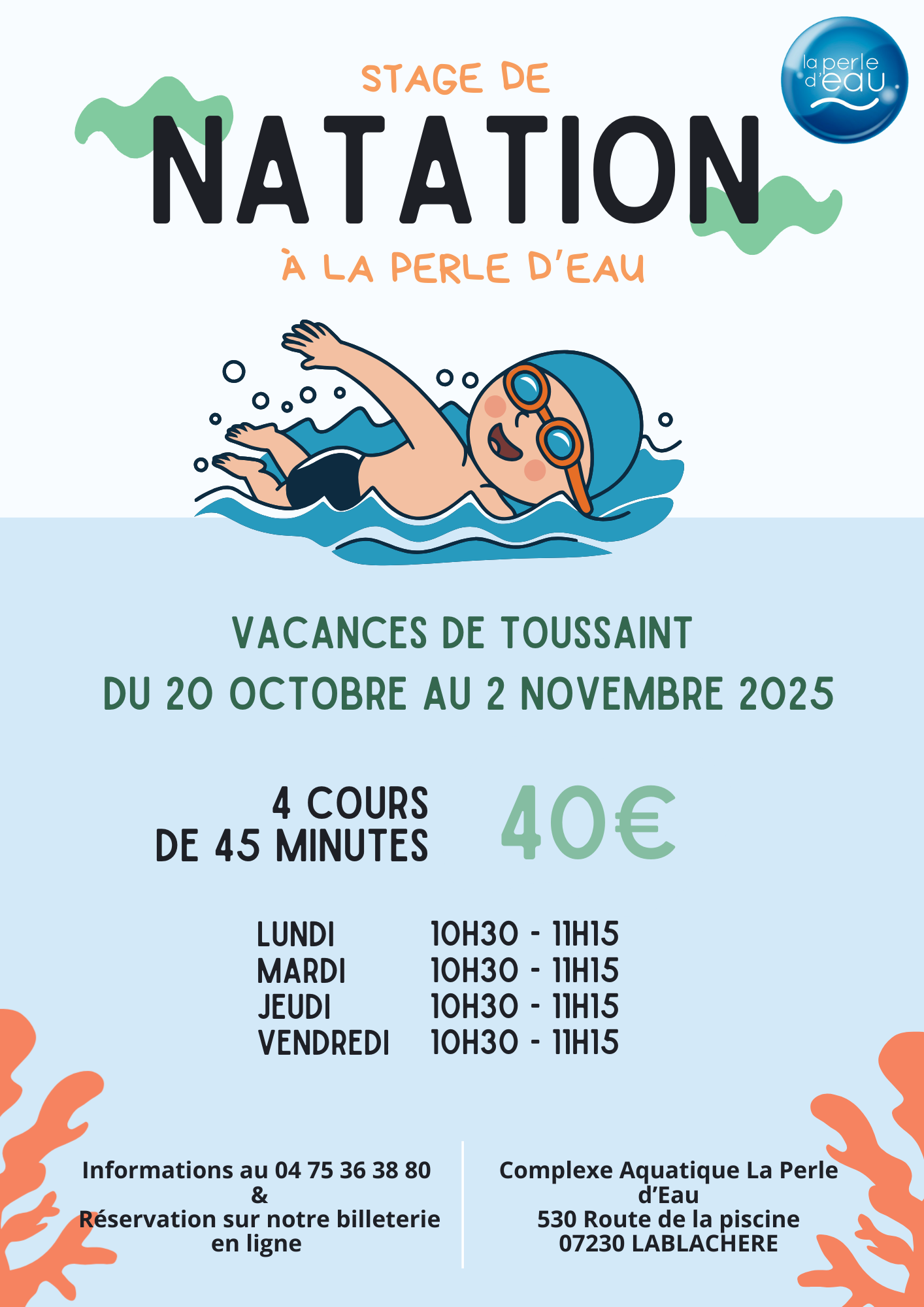 Flyer A4 natation piscine illustré bleu (1)